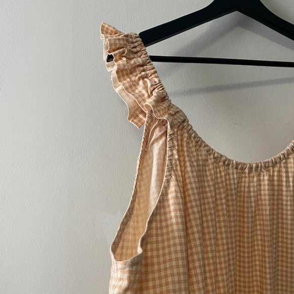 Handmade Plus Size Cotton Orange Tan Cream Gingham Elastic Straps Dress - Picture 7 of 16